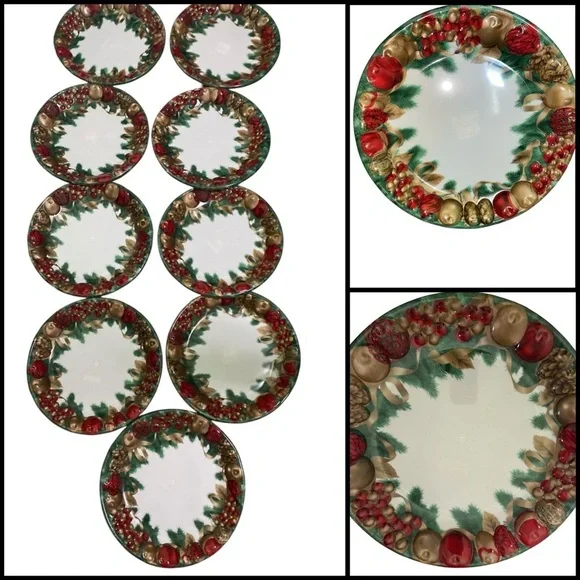 Vintage Set Of 9 Melamine 15”x15”Festive Holiday Large Round Serving 3D Platters - Picture 3 of 15